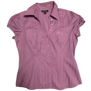 B.Wear Byer California Purple Button Down Blouse Size M Short Sleeve